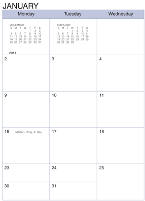 sample page from 2012 letter size monthly planning diary